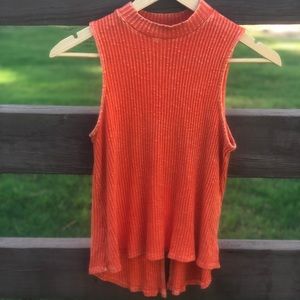 High neck and low back cut out tank